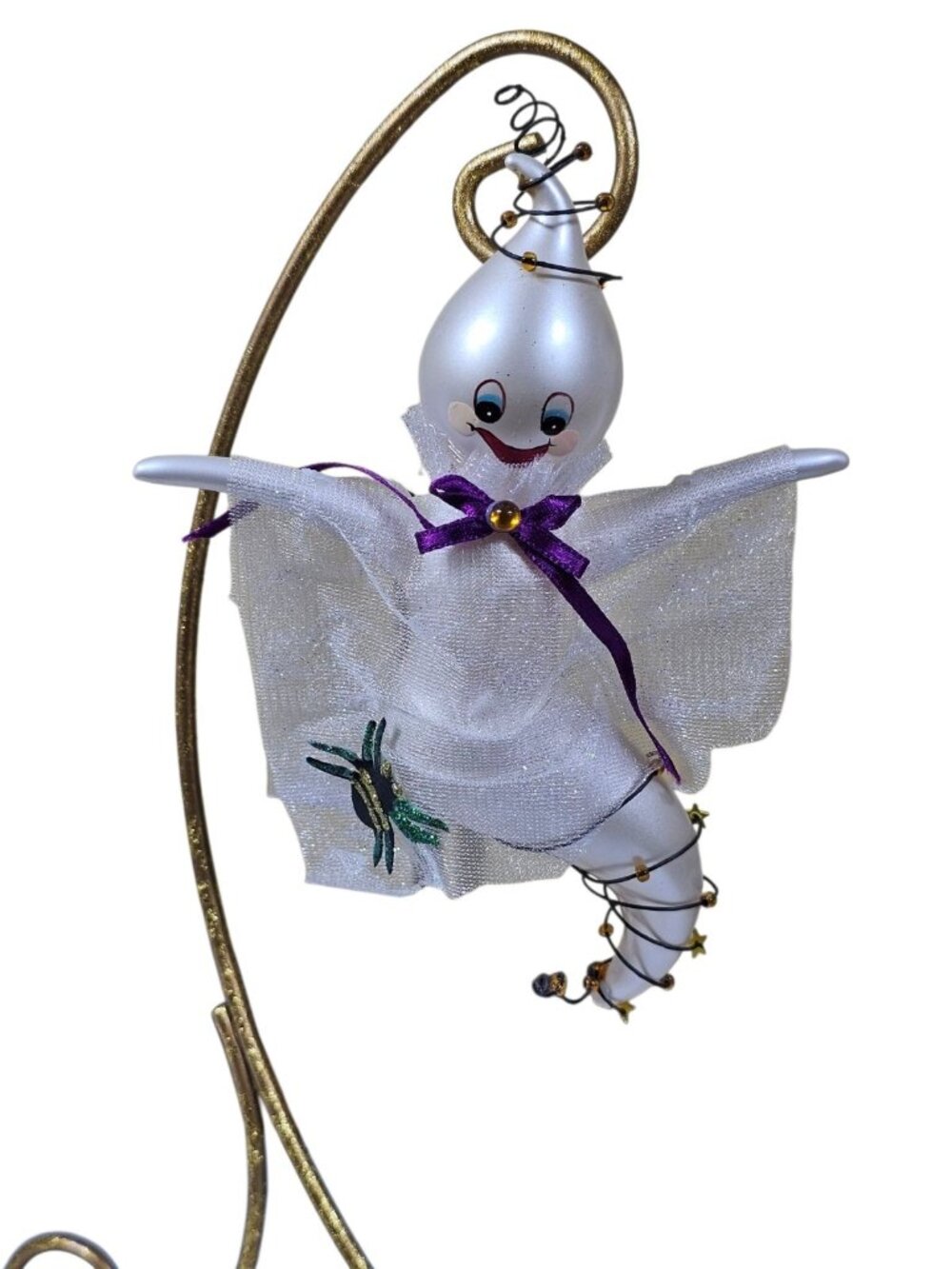 Vintage White Ghost Hand Blown Glass Multi Color Ornament Flying Halloween Stars